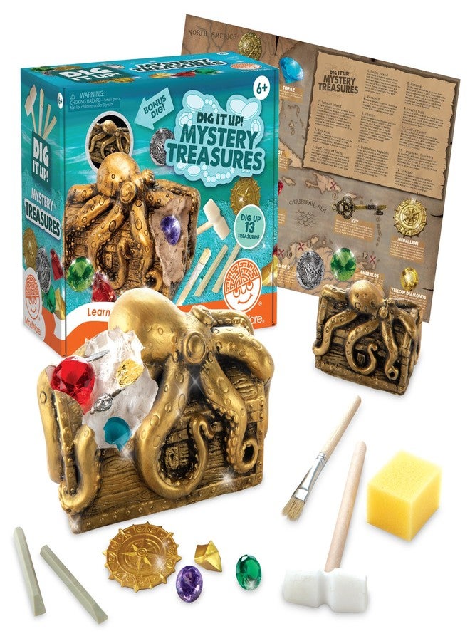 MindWare Dig It Up Discoveries Pirate Mystery Treasure Chest: Giant Discovery Project for Kids - Dig Up 13 Treasures - Includes a Bonus Dig, 2 Chisels and 1 Poster Filled with Pirate Facts and Lore - Image 1